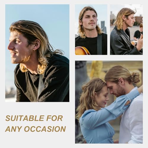 TSHAOUN Mens Blonde Wig Mid Length Curly Hair, Mens Wig for Adult, 16’’/40 cm Pop Rocking Dude Wigs for Men, Handsome Mens Cosplay Wigs for 70s 80s Fancy Dress Daily Costume Party Halloween (Blonde) - Image 7