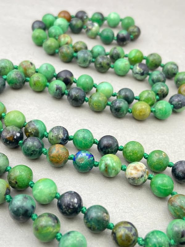 Natural AAA Variscite Mala, 108 collar mala anudado de 6 mm, collar de variscita, collar de oración, mala tibetano, mala anudada, collar budista, borla mala