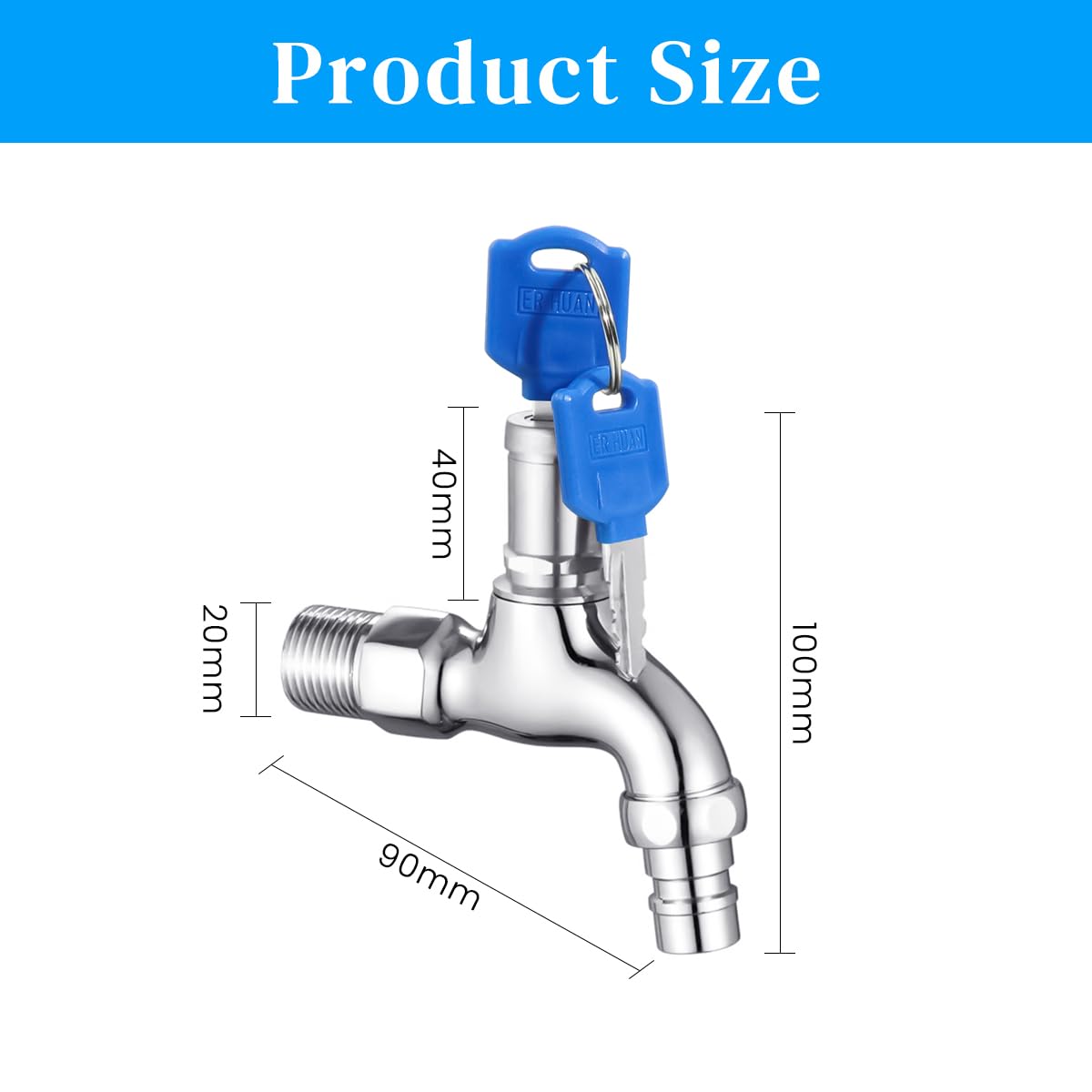 HASTHIP® Outdoor Faucet Lock System Stainless Steel 1/2" Faucet with Integrated Lock & 2 Keys, Universal Connection, Secure Outdoor Watering System for Kitchen, Bathroom, Garden, Commercial Use - Image 2 thumbnail