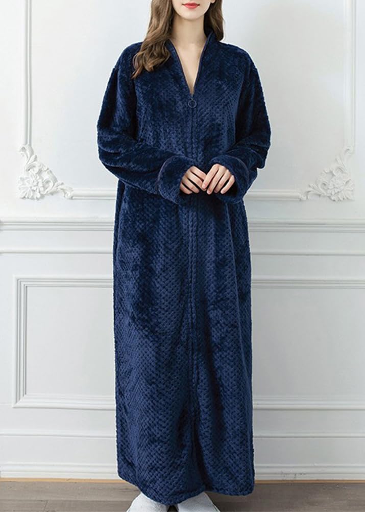 Bademantel Lang Super Flauschig Damen Mit Reißverschluss Winter Warm Badeponcho Badetuch Weich Bequeme Zuhause Pyjama Morgenmantel Kuschelig Fleece Hausmantel