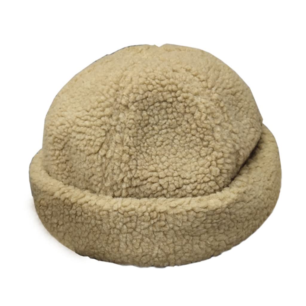 GRABAGECAN Adjustable Retro Rolled Hat Brimless Lambswool Hat Warm Trend Outdoor for Skiing Hiking Camping Beige