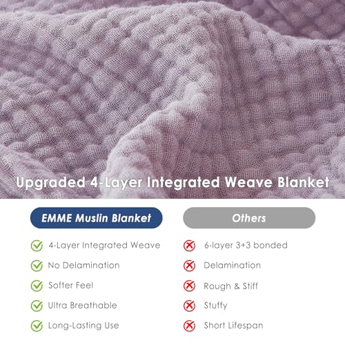Image of EMME Cotton Muslin King Blanket Bed Layering Bedspread Coverlet Breathable Gauze Soft Lightweight (Heather Lavender, 108 inchx90 inch)