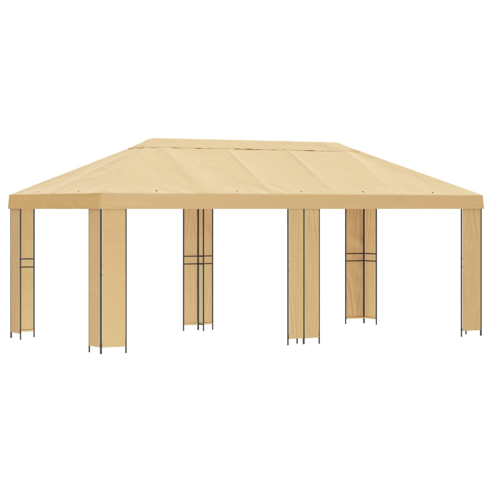 Pawilon ogrodowy, styl przemysłowy, 6 x 3 m, kremowy, z dwiema ramkami z poliestru i stali, zadaszenie 600,5 x 300,5 cm, do nowoczesnych obszarów zewnętrznych