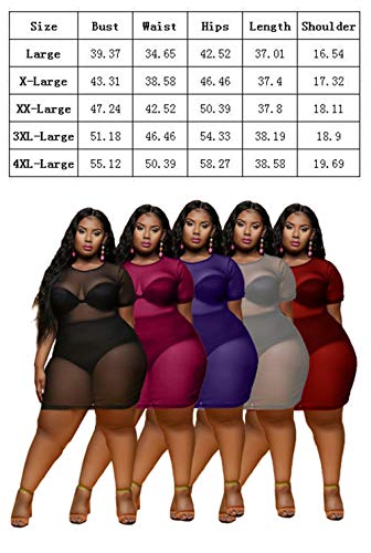 Kelovepan Plus Size Womens Sheer Mesh Swimsuit Cover Ups Dress Short Sleeve Casual See Through Dresses For Women Sexy Club Night Black Xxl #TOP2