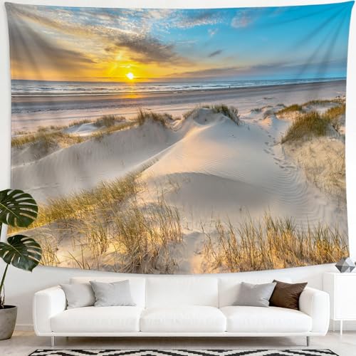 Aotiwe Wandteppich Meer Strand 200x200 cm, Wandtuch Sonnenuntergang Deko