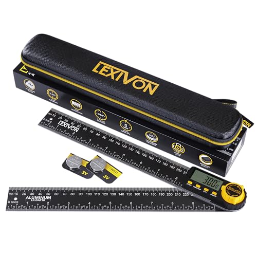 LEXIVON Aluminum Digital Angle Finder Gauge 10-inch/250mm Multi-Purpose Protractor Includes XL Display and Rugged Zippered Pouch (LX-DAF10)