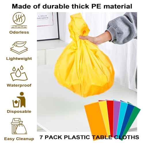 Image of G GENLEAS 7 Pack Assorted Color Plastic Tablecloth Colorful Rectangle Table Covers for Birthday Wedding Fiesta Picnic Party, Rainbow Party Decorations, 7 Color, 54x108 Inch