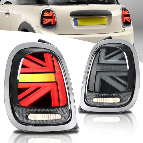 VLAND Union Jack Feux Arrière LED pour Mini Cooper F55 F56 F57 2014-2023, avec clignotants séquentiel, 1 jeu (côté conducteur + passager) (Fumée(Bague...