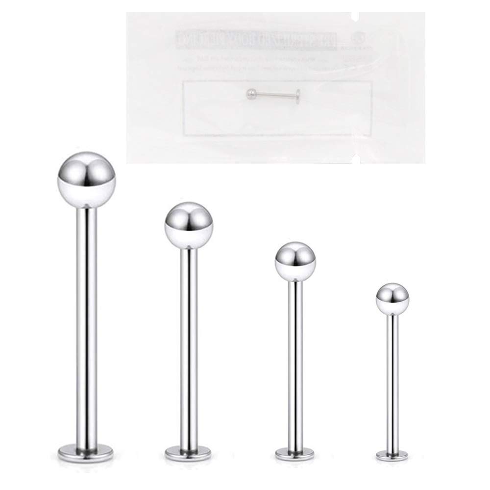 Warrior Labret lippiercing steriel titanium G23 maat 16G (1,2 mm) met 3 mm bal uit één stuk verpakking PTC-01, titanium
