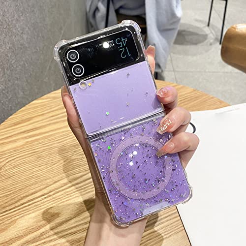 Coque de chargement magnétique pour Samsung Z Flip4 violette à paillettes