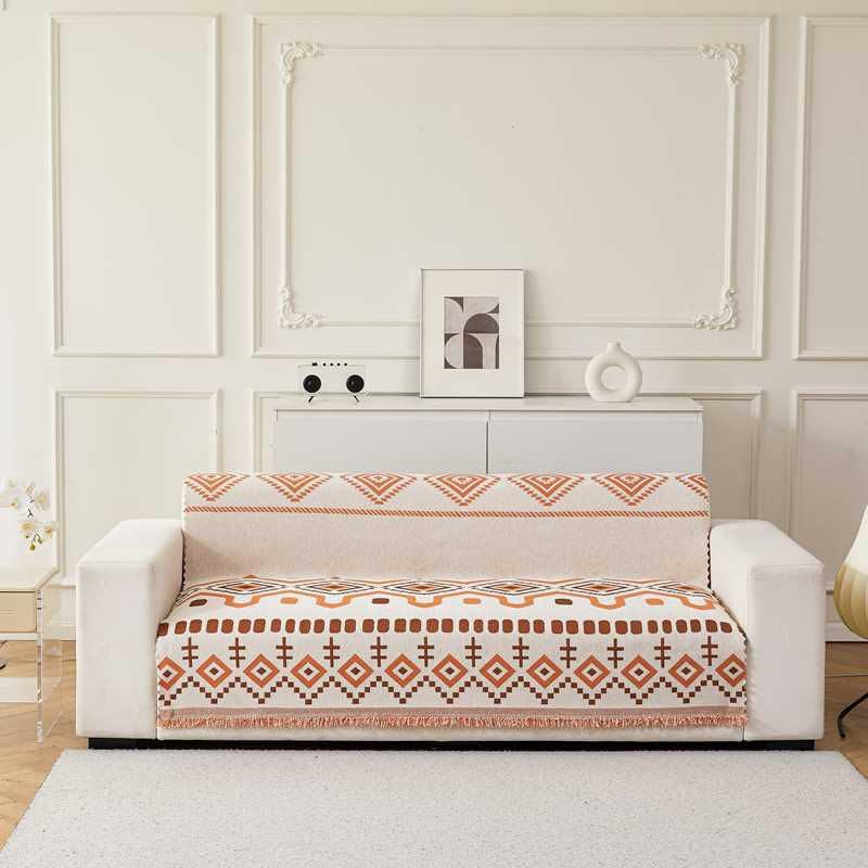 Image of HOMETHREADS Chenille Bohemian Boho Style Sofa Cover | Thick & Soft Luxury Slipcover | Protective, Washable & Stylish Couch Cover for Living Room Decor. (Bohemian Orange, 2 Seater | 140x180cm)