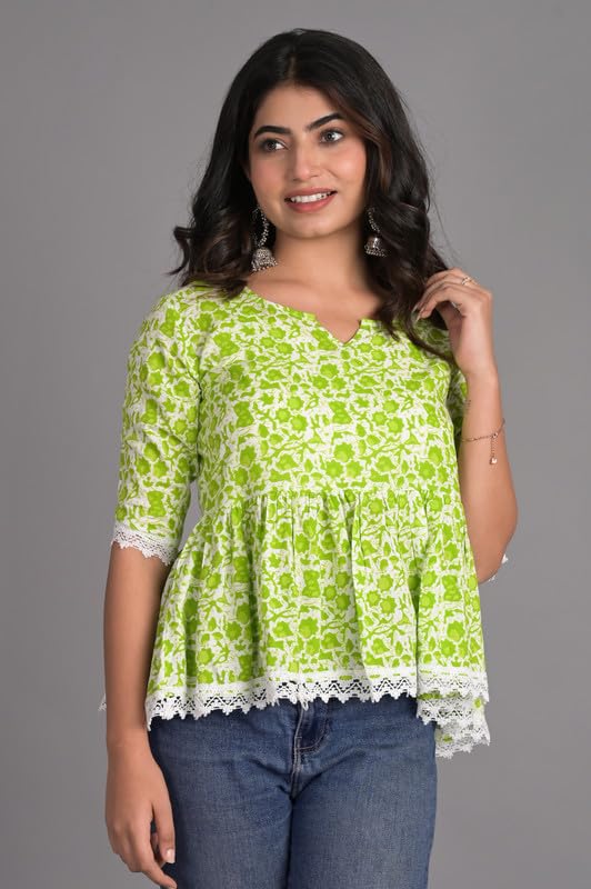 Image of KURTARI Women's Cotton Floral Anarkali Kurti Top | Printed Tunic Short Kurti for Women | Casual Party Ethnic Top
