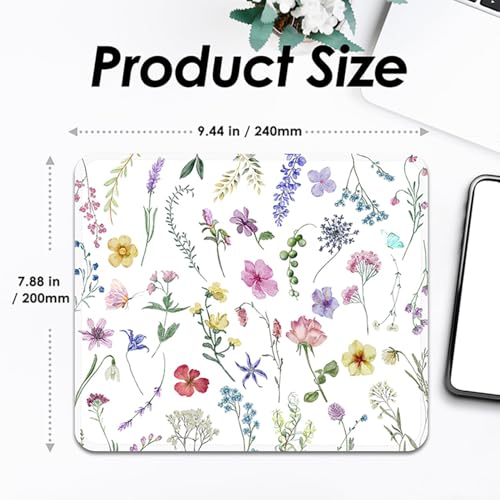 Image of FROGIGO Mouse Pad with Stitched Edges - Watercolor Floral Mousepad for Women, 9.25 x 7.75 inch Washable Square Desk Pad, Non-Slip Rubber Base, Office Home Laptop Accessories - Watercolor Wildflowers