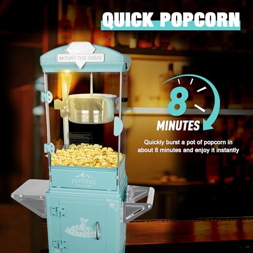 Image of Montary 10 Oz Commercial Popcorn Machine with Cart,Vintage Style Popcorn maker Equipped with Popcorn Scoops, Heated Deck & Storage for Home Movie House and Carnival,Green