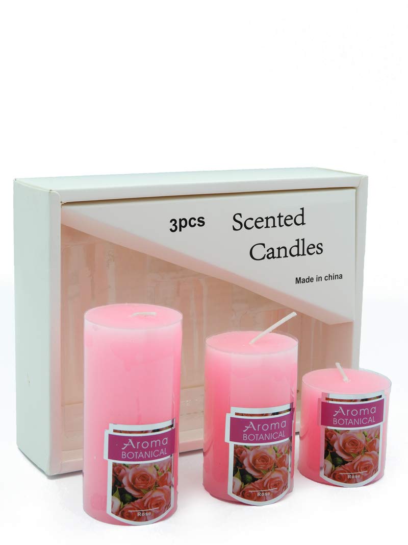 3 pillar Blue Flower Scneted Botanical Candles 16.5x12.5 Centimeter (Pink)