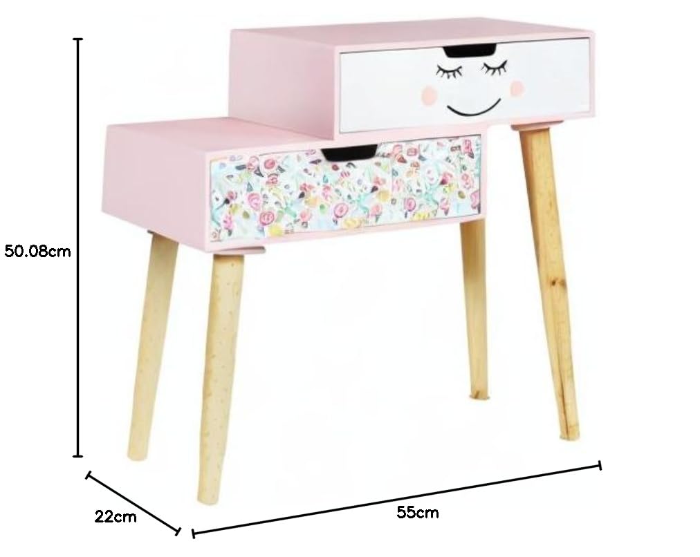 HOME DECO KIDS Chevet Liberty Bambino Camera Arredo Mobile, PIN, Legno-Rosa-Bianco-Nero-Verde, 55x22x50,08