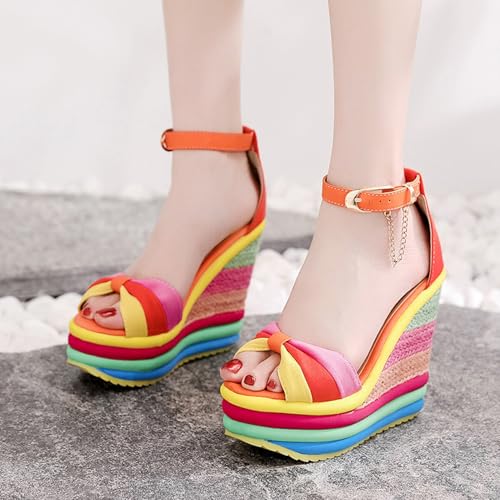 Colorful Wedge Heel Sandals for Women Platform Espadrilles Sandal with Ankle Strap2