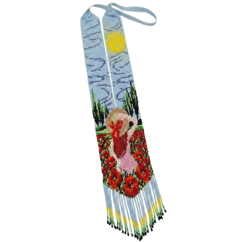 Collier Gerdan ukrainien floral en perles de rocaille bijou traditionnel fait main