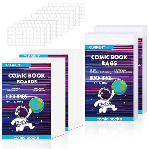 Image of YSCare 200 Pack Current Comic Book Bags and Boards, Thick Acid-Free Comic Books Backing Boards, Clear Book Sleeves Protector for Current Comics Storage and Protection