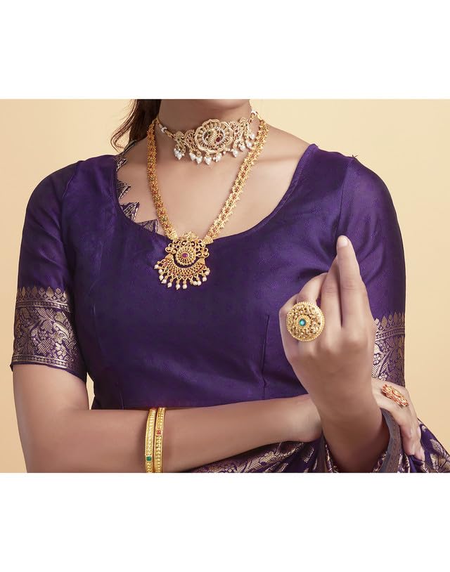 Image of SIRIL Women's Banarasi Soft Silk Saree Pure Silk with Unstitched Blouse Piece
