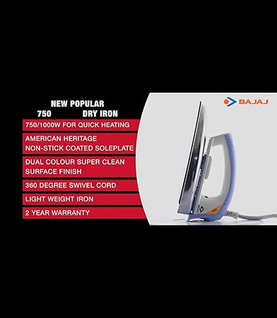 Bajaj New Popular 750 Dry Iron (Ceramic White)