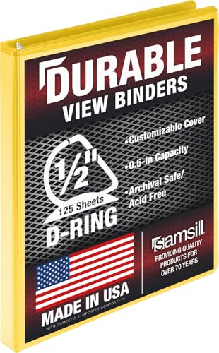 Image of Samsill Durable 0.5 inch 3 Ring Binder, D Ring Binder, 100% Recycled Chipboard, Yellow