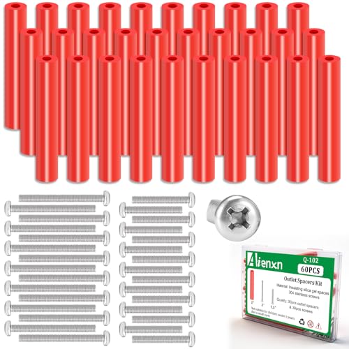 Image of 60PCS Red Electrical Outlet Spacers Kit, 30PCS 6-32 Thread Cup Head Mounting Screws and 30PCS Outlet Spacer Without Threaded, Outlet Spacers for Electrical Box, Screws Switch and Receptacle