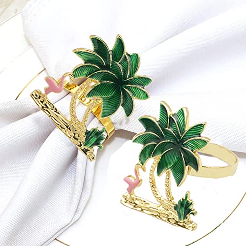 Hwrtyeg Palm Tree Napkin Rings Gold Coconut Napkin Holder 4 Pcs Alloy Hawaii Napkin Rings Buckle Tablecloth Napkin Circle Flamingo Serviette Clasp For Wedding Party Dinner Table Decor #TOP3