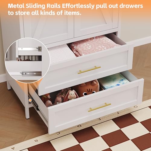 Image of SUPEER Metal Wardrobe Closet with 2 Drawers,71 inch Tall Metal Armoire Storage Cabinet with Hanging Rod and Adjustable Shelves,Freestanding Steel Clothing Organizer for Home,White,Required Assembly