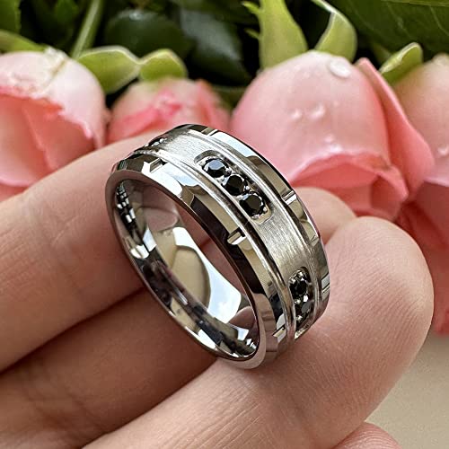 8mm Silver/Black Tungsten Rings for Men Women Promise Engagement Eternity Wedding Bands Black Cubic Zircon Stone Inlay All Around Matte Finish Comfort Fit3