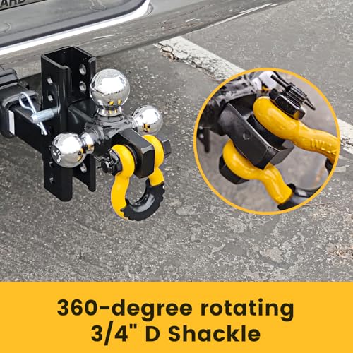 Image of MaxxHaul Adjustable Tri-Ball Hitch Mount with Rotating Tow Shackle & D-Ring Fits 2 inch Receiver 1-7 /8 inch 2 inch 2-5 /16 inch Balls 12000 lb Capacity 5 inch Drop Rise 51003