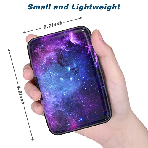 Image of Credit Card Holder, Mini Aluminum Card Wallet RFID Blocking Slim Metal Hard Card Case for Women Men, Galaxy