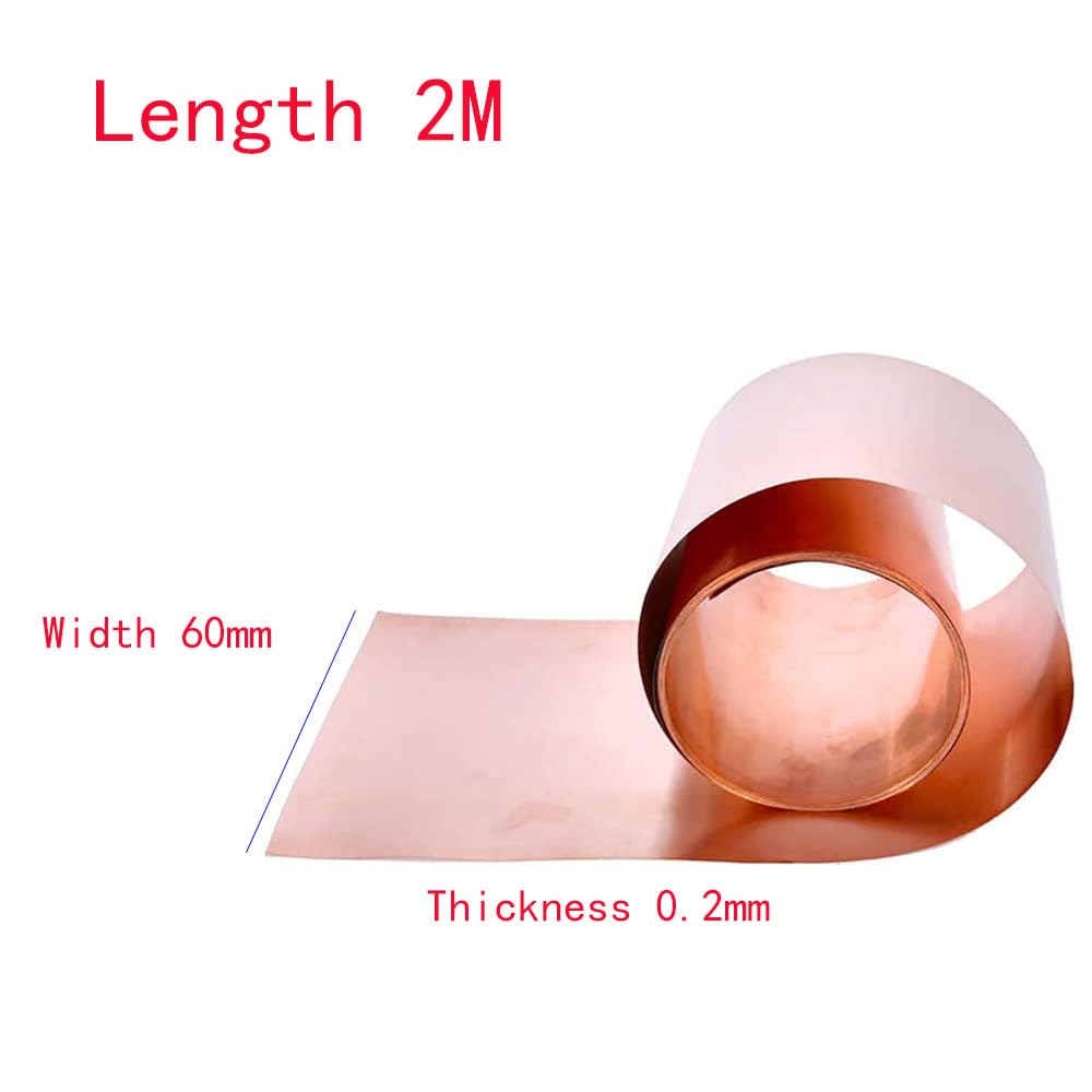 LSCAILIAO Kupferblech Rolle 2m - Reine Cu-Folie 0,2mm Dick, 60mm Breit
