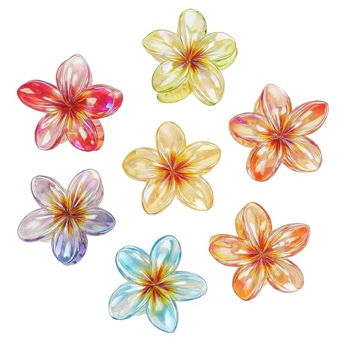 CHARMMYFASHION Lot de 6 pinces à cheveux en forme de fleur - 8 cm - En acrylique - Dégradé - Grandes pinces à cheveux douces - Pinces à cheveux épaisses pour femmes et filles - Accessoires de