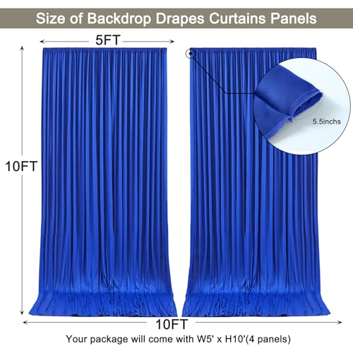 Image of 20x10ft Royal Blue Backdrop Curtain for Wedding Parties Wrinkle Free Fabric Royal Blue Drapes Backdrop Decoration for Baby Shower Birthday Photography Decoration 4 Panels, 5ft x 10ft