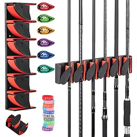 HAUT TON Fishing Rod Holder Horizontal Wall Mount Rack - Holds Up to 6 Rods/Combos, Fits Most 21mm Diameter Fishing Poles - Ideal for Garage Storage,Orange Cover