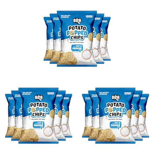 Image of BRB Popped Potato Chips | Salt & Pepper Flavour | Not Fried, Not Baked | 60% Less Oil, Lower Calorie, Healthy Snack | 5 x (48g /51g) Combo Pack (weight may vary) (Pack of 3)