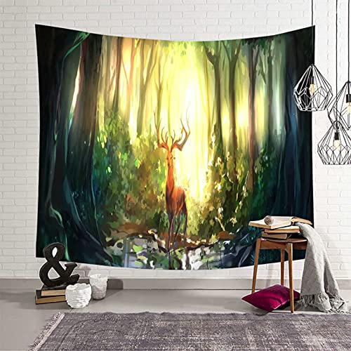 Tapiz de pared KnSam de fácil colgado, poliéster verde de 150x150 cm con estampado de ciervo