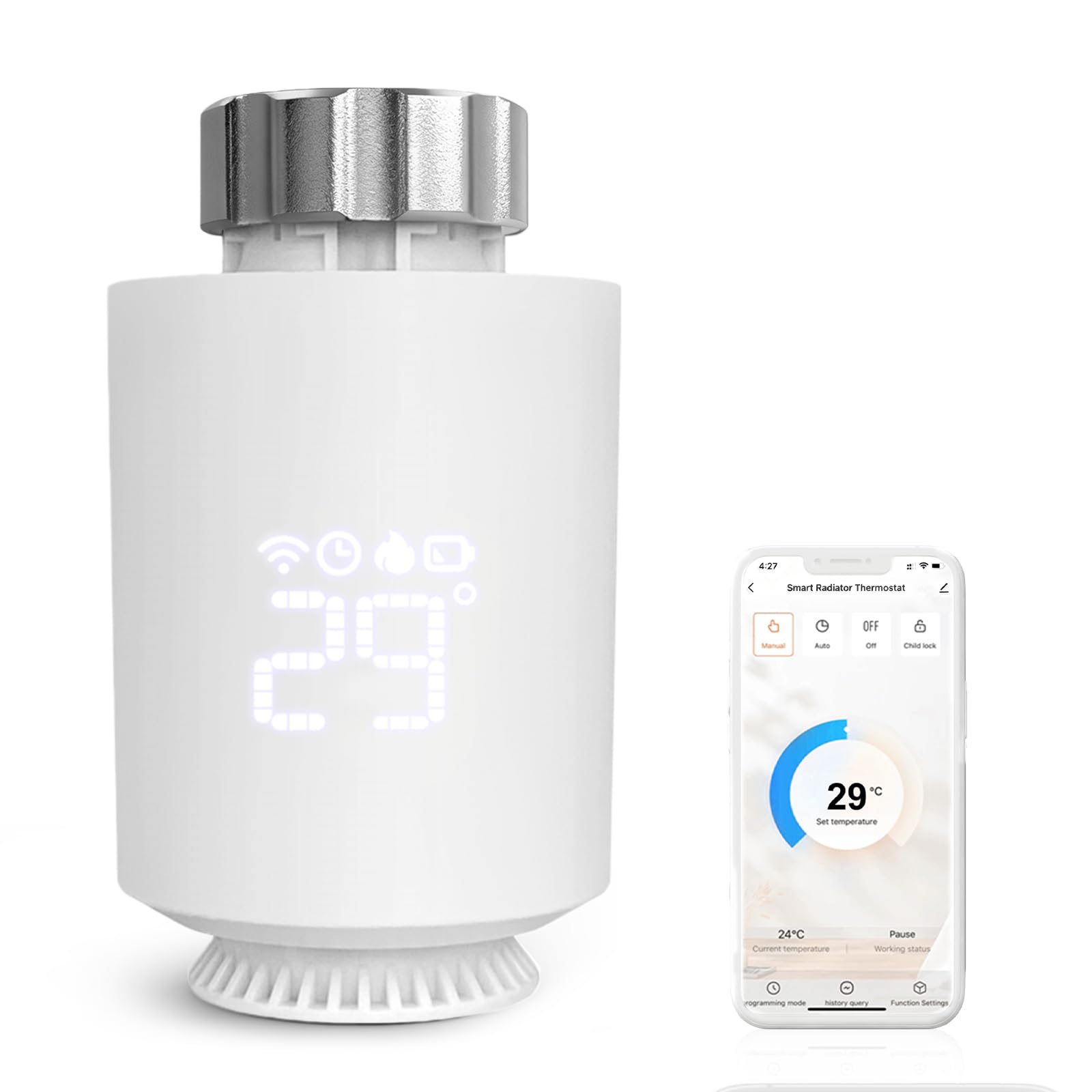 Testa Termostatica Intelligente Flintronic – Valvola Per Radiatori Con Display LED E Controllo Remoto Via App, Compatibile ZigBee 3.0 E Assistente Vocale