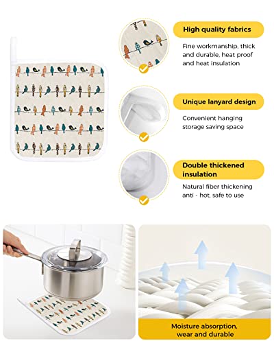 2 Pack Pot Holders For Kitchen, Orange Teal Plaid Heat Insulation Pot Holders Sets, Farmhouse Turquoise Spring Floral Birds Oven Hot Pads For Baking Cooking, 8.25X8.25 In #TOP1