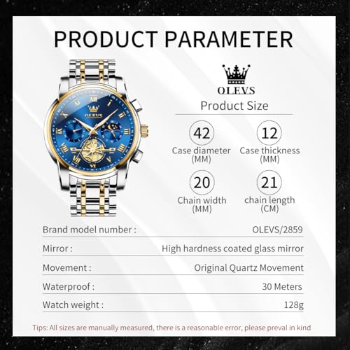 Image of OLEVS Classic Wrist Watches,Men Business Watches Dress Watch with Day,Green /Black /White /Blue Face,Flywheel Multifunction Luminous Men Stainless Steel Wristwatch