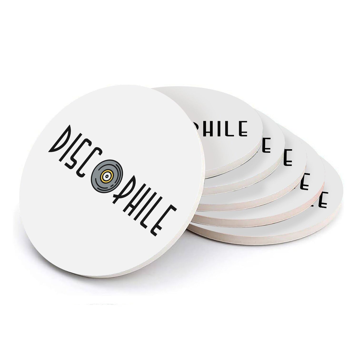 Sottobicchiere rotondo in ceramica – Discophile Musica in vinile, disco da collezione, confezione da 6 (108 x 108 mm)