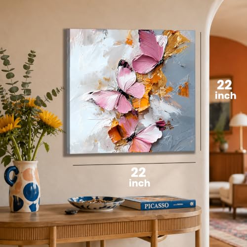 Image of PAINTINGMANTRA Butterfly Floral Canvas Wall Art Painting For wall decoration | Multicolour Butterfly Stretched Canvas Painting For living room, bedroom, home and Office, 22x22 Inch