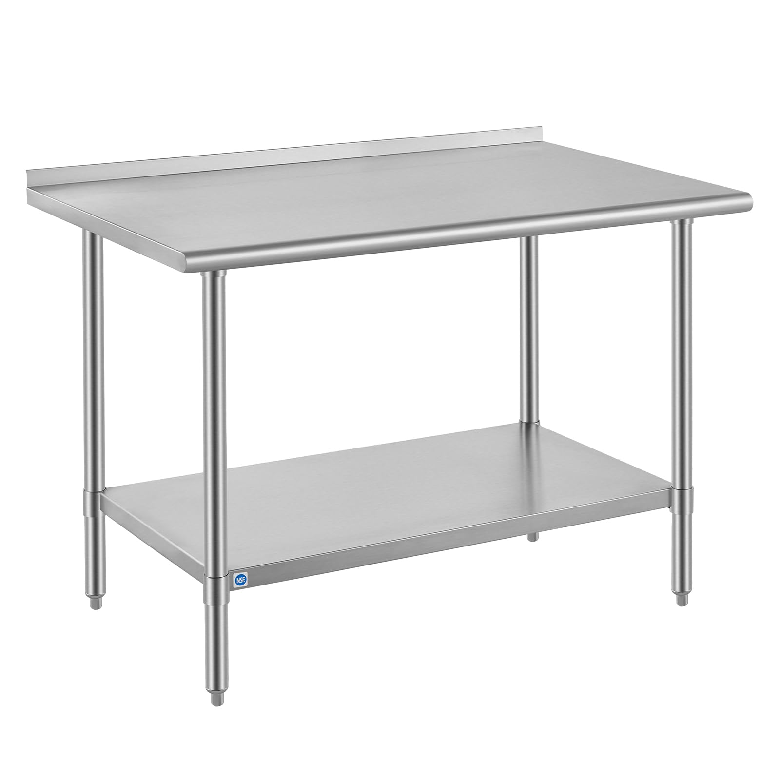 ROCKPOINT All Stainless Steel Perp Table with Backsplash 30x48 Inch, Commercial Heavy Duty Table with Stainless Legs &amp; Adjustable Undershelf, 840 lb Capacity for Restaurant,Home and Outdoor Kitchens