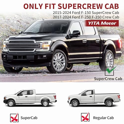 Yitamotor YZY1RMR 6 Inch Running Boards Compatible With 2015-2024 Ford F-150 Supercrew Cab Pickup 4-Door & 2017-2024 Ford F-250 F-350 Super Duty Crew Cab Black Textured Aluminum Side Steps Nerf Bars thumb #1