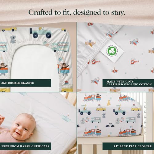 Image of 100% Organic Cotton Bassinet Sheets 3 Pack - (30 x 18 Inches) Halo Bassinest - GOTS Certified, Soft Breathable Percale Weave, Universal Fits Standard Oval & Rectangular Mattress, for Boys & Girls