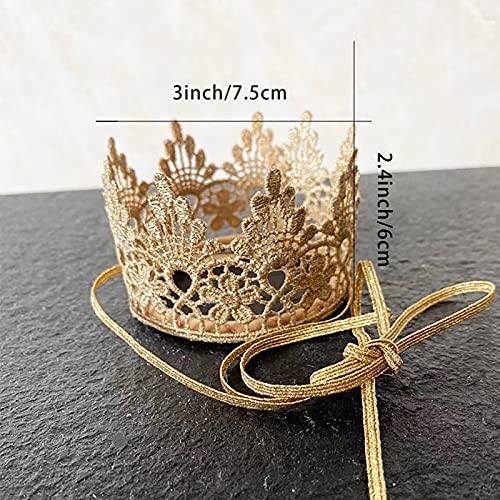 Mini Golden Lace Crown With Ribbon for Baby Child Birthday Party Queen Headband Dolls Crown2