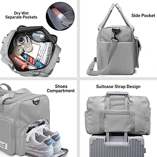 Image of Suruid Sports Gym Bag with Shoes Compartment Travel Duffel Bag with Dry Wet Separated Pocket for Men and Women, Overnight Bag Weekender Bag Training Handbag Yoga Bag, Gray