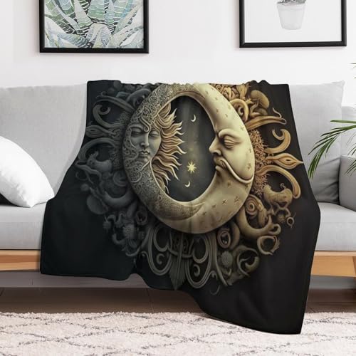 Couverture soleil et lune pour lit et canapé en flanelle douce