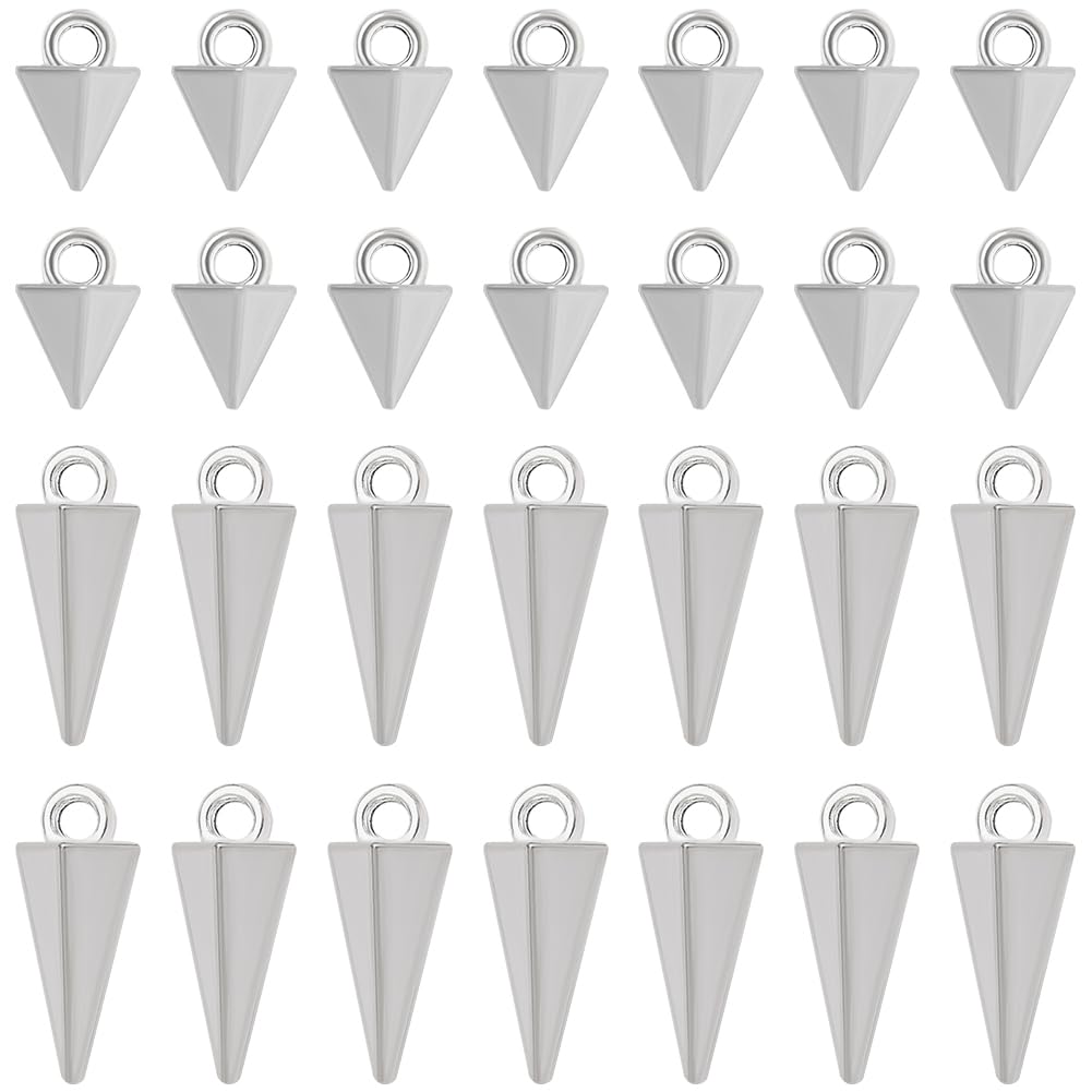 SUNNYCLUE 1 Box 100Pcs Silver Spike Charms Cone Charms Antique Metal Tibetan Vintage Goth Punk Style 3D Prismatic Geometric Pendants for Jewellery Making Necklace Bracelet Earrings DIY Crafts Supplies
